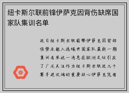 纽卡斯尔联前锋伊萨克因背伤缺席国家队集训名单 纽卡斯尔联前锋伊萨克因背伤缺席国家队集训名单